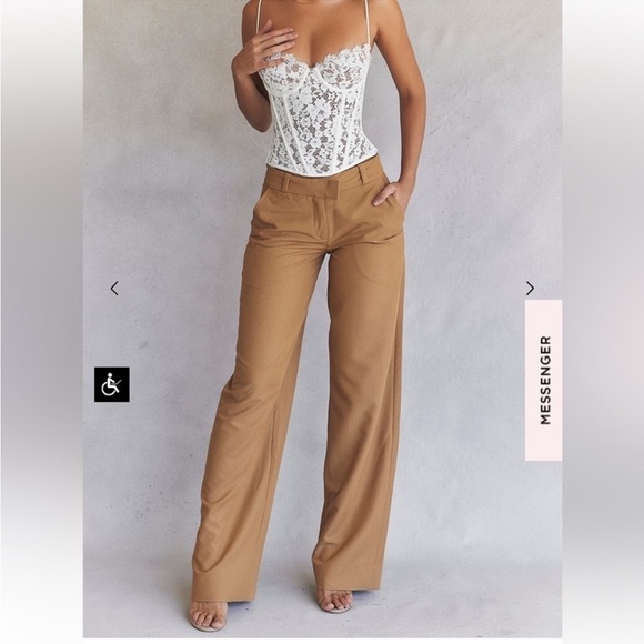 NWOT $135 HOUSE OF CB CAMERON
CARAMEL RELAXED WIDE LEG TAILORED TROUSERS SMALL - Picture 1 of 12